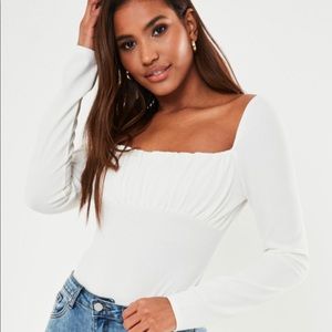 Ruched Bust Detail Long Sleeve Bodysuit